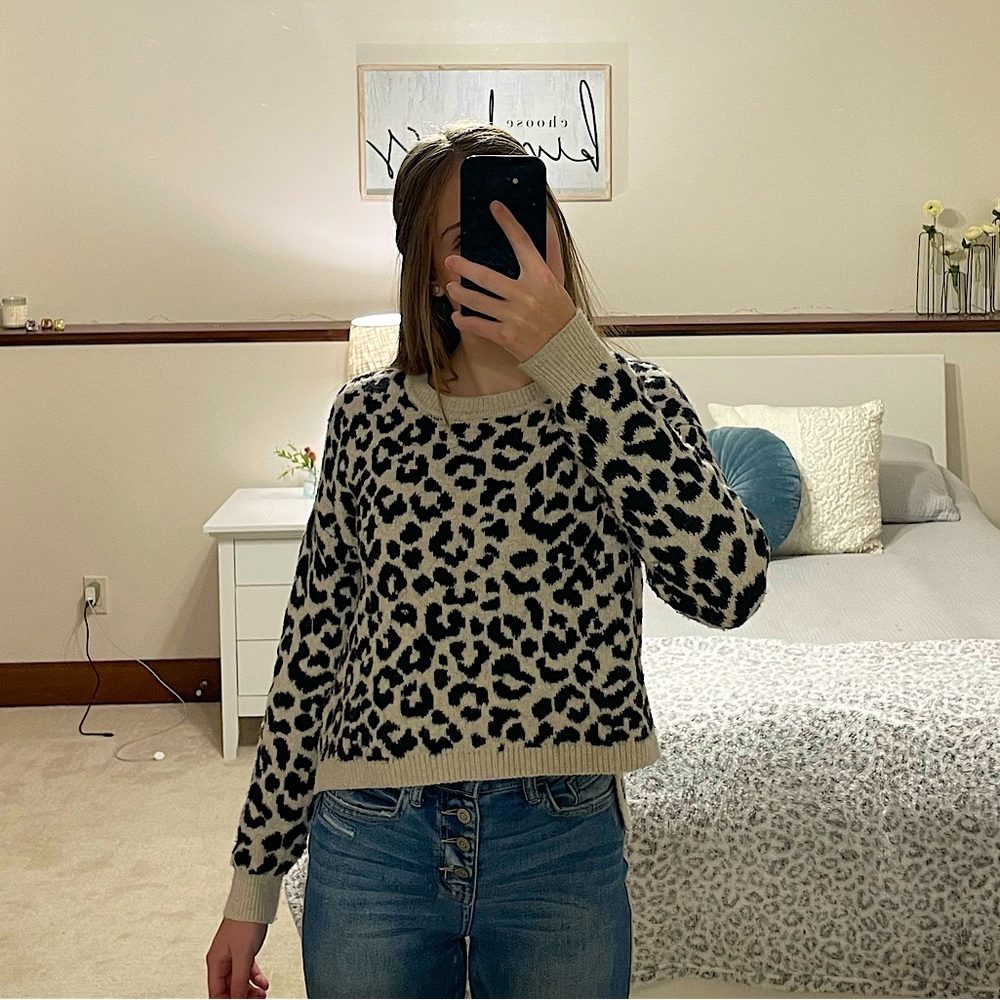 yet again cropped cheetah print sweater